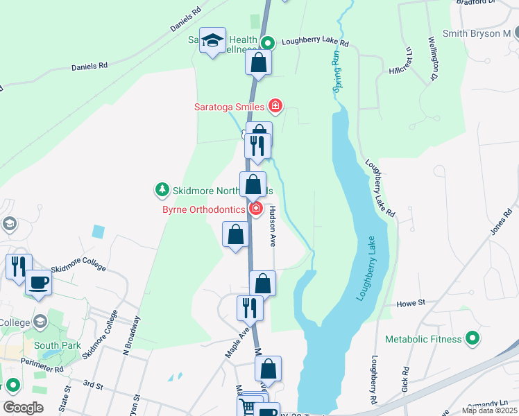 map of restaurants, bars, coffee shops, grocery stores, and more near 454 Maple Avenue in Saratoga Springs