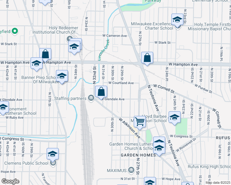 map of restaurants, bars, coffee shops, grocery stores, and more near 4603 North 29th Street in Milwaukee
