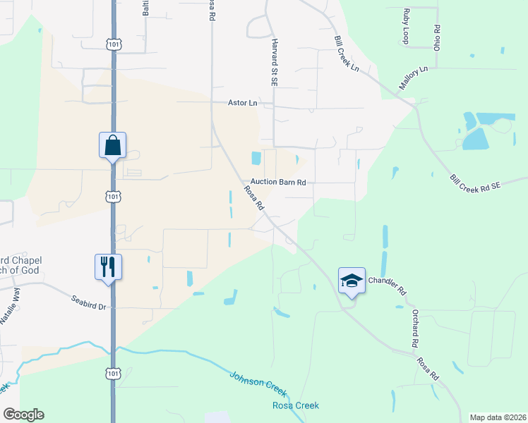 map of restaurants, bars, coffee shops, grocery stores, and more near 55314 Rosa Road in Bandon