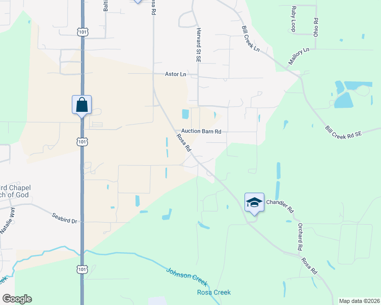 map of restaurants, bars, coffee shops, grocery stores, and more near 55278 Rosa Road in Bandon
