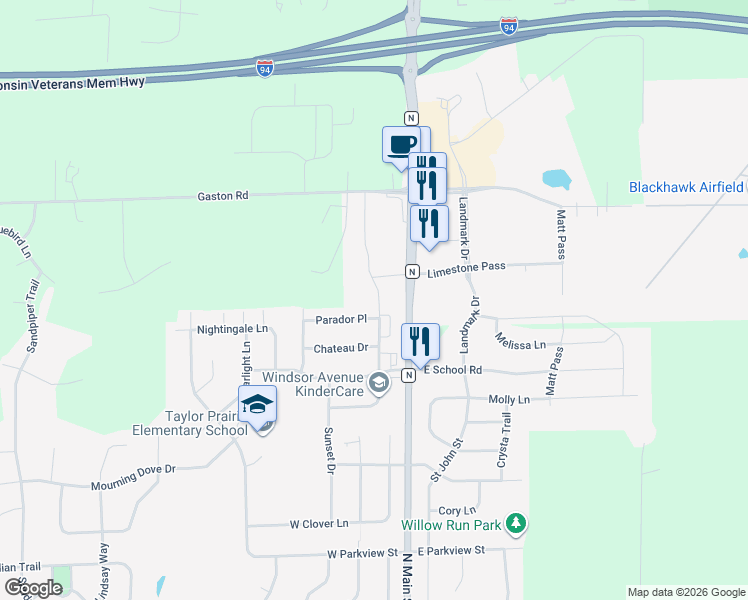 map of restaurants, bars, coffee shops, grocery stores, and more near 1215 North Windsor Avenue in Cottage Grove