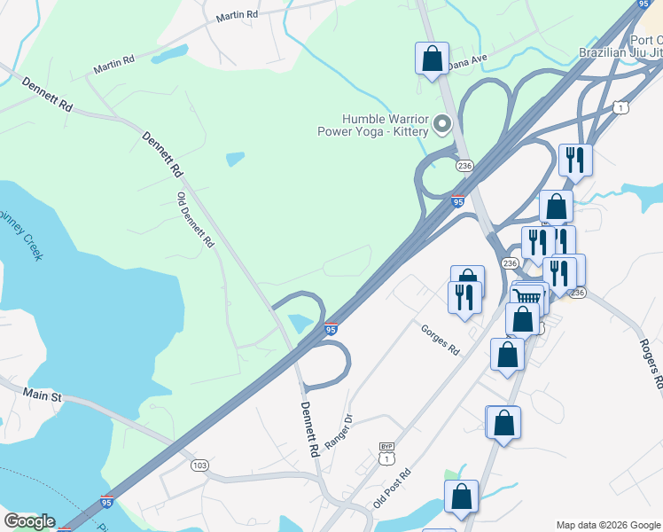 map of restaurants, bars, coffee shops, grocery stores, and more near 41 Seacoast Terrace in Kittery