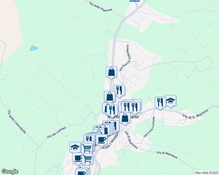 map of restaurants, bars, coffee shops, grocery stores, and more near 53 Viale Piero Calamandrei in Montepulciano