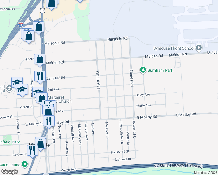 map of restaurants, bars, coffee shops, grocery stores, and more near 303 Plymouth Avenue in Syracuse