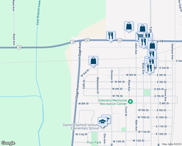 map of restaurants, bars, coffee shops, grocery stores, and more near 400-498 Blackstone Drive in Garner