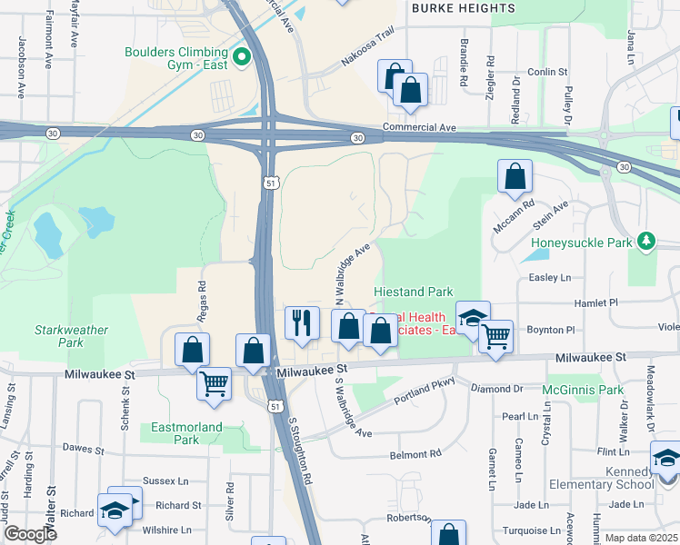 map of restaurants, bars, coffee shops, grocery stores, and more near 133 North Walbridge Avenue in Madison