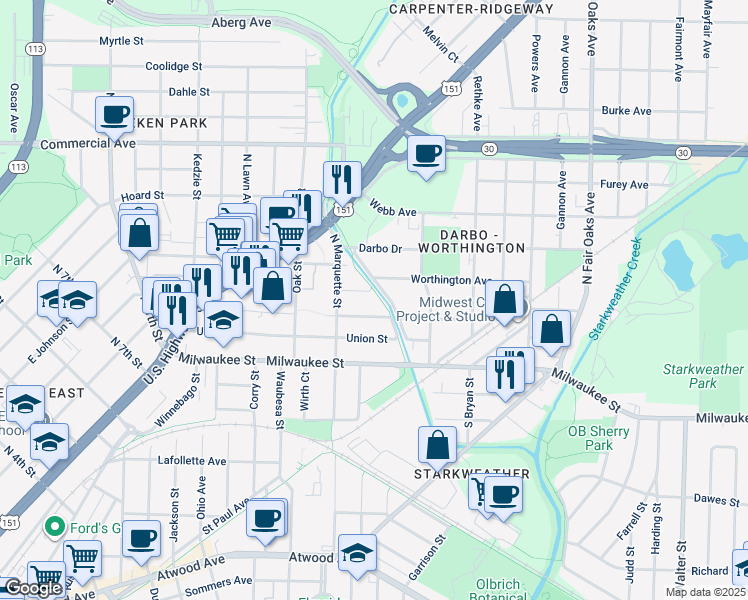 map of restaurants, bars, coffee shops, grocery stores, and more near 2926 Sachs Street in Madison