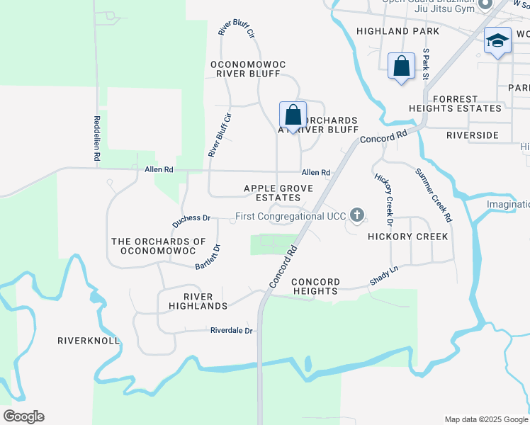 map of restaurants, bars, coffee shops, grocery stores, and more near 840 Apple Grove Lane in Oconomowoc