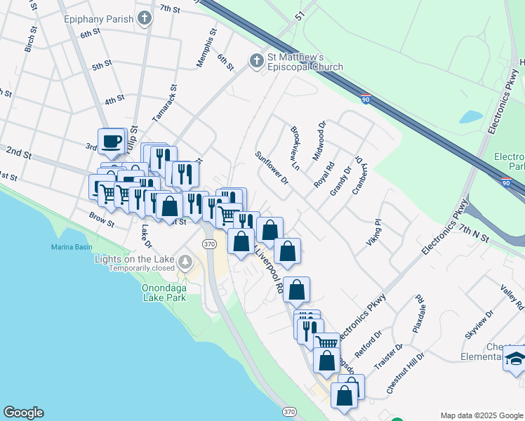 map of restaurants, bars, coffee shops, grocery stores, and more near 200 Pearl Street in Liverpool