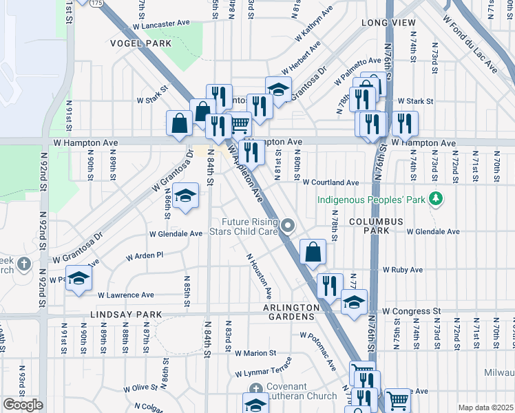 map of restaurants, bars, coffee shops, grocery stores, and more near in Milwaukee