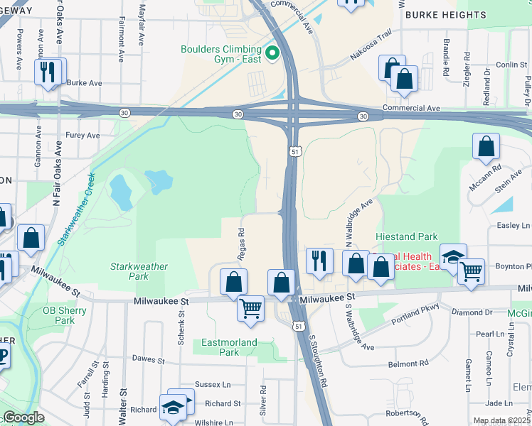 map of restaurants, bars, coffee shops, grocery stores, and more near Corporate Drive in Madison
