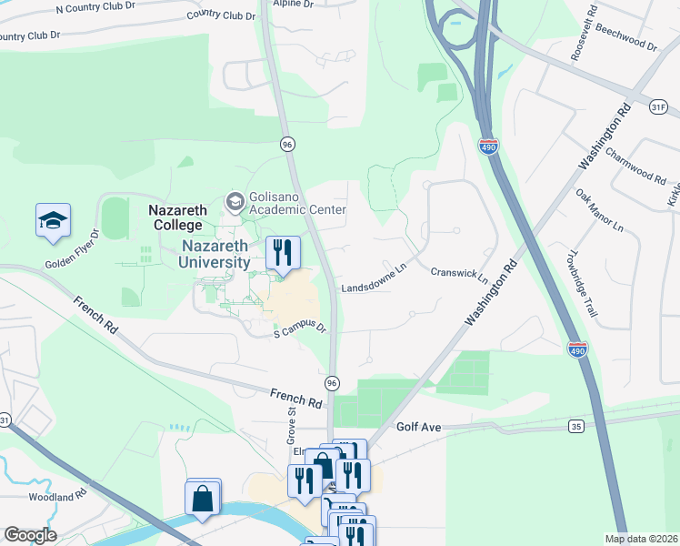 map of restaurants, bars, coffee shops, grocery stores, and more near 4242 East Avenue in Rochester