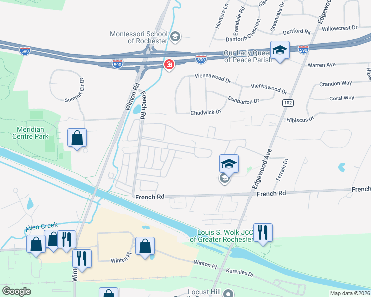 map of restaurants, bars, coffee shops, grocery stores, and more near 219 Greystone Lane in Brighton