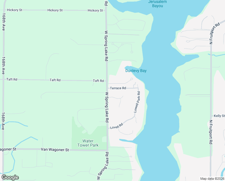map of restaurants, bars, coffee shops, grocery stores, and more near 16229 Terrace Road in Spring Lake