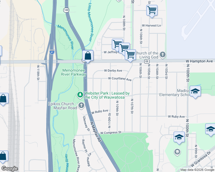 map of restaurants, bars, coffee shops, grocery stores, and more near 4672 North Delco Avenue in Wauwatosa