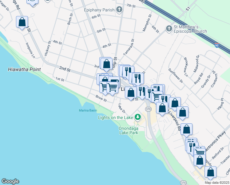 map of restaurants, bars, coffee shops, grocery stores, and more near 305 Vine Street in Liverpool