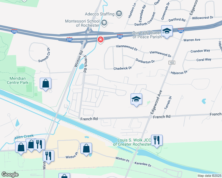 map of restaurants, bars, coffee shops, grocery stores, and more near 219 Greystone Lane in Brighton