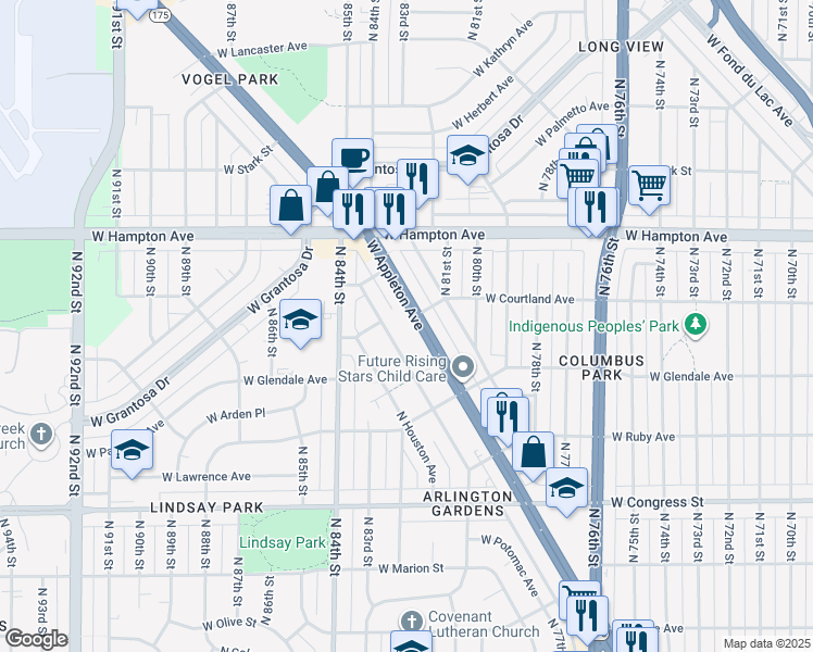 map of restaurants, bars, coffee shops, grocery stores, and more near in Milwaukee