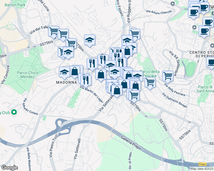 map of restaurants, bars, coffee shops, grocery stores, and more near 1 Via del Macello in Perugia