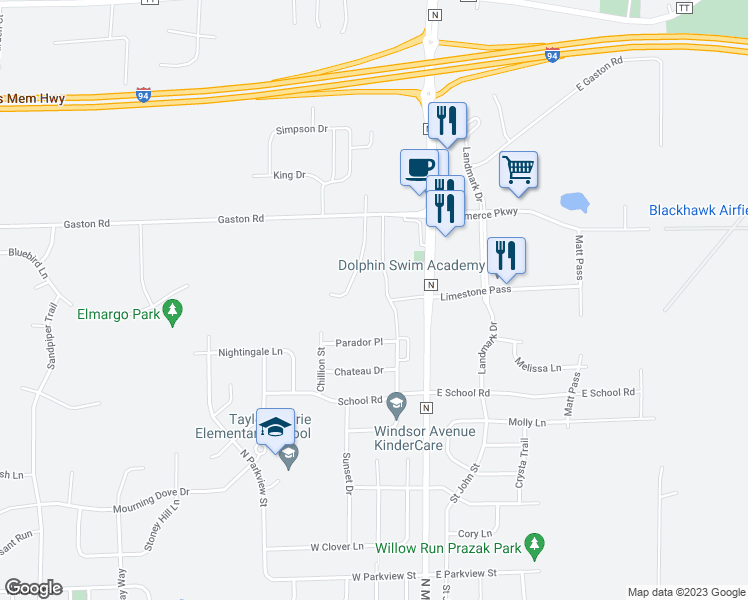 map of restaurants, bars, coffee shops, grocery stores, and more near 217 Parador Place in Cottage Grove