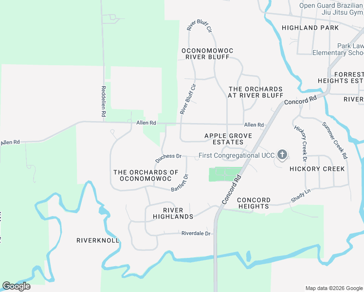 map of restaurants, bars, coffee shops, grocery stores, and more near 1371 Orchard Circle in Oconomowoc