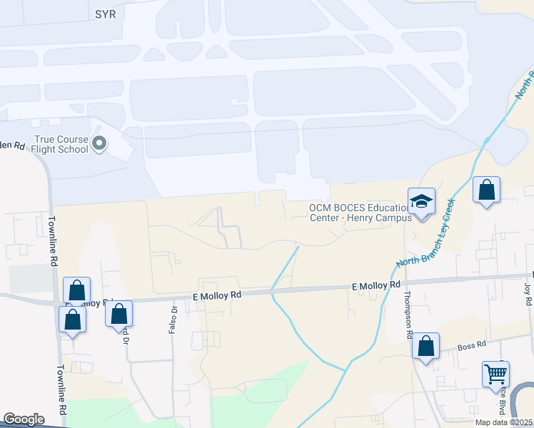 map of restaurants, bars, coffee shops, grocery stores, and more near 6001 East Molloy Road in Syracuse
