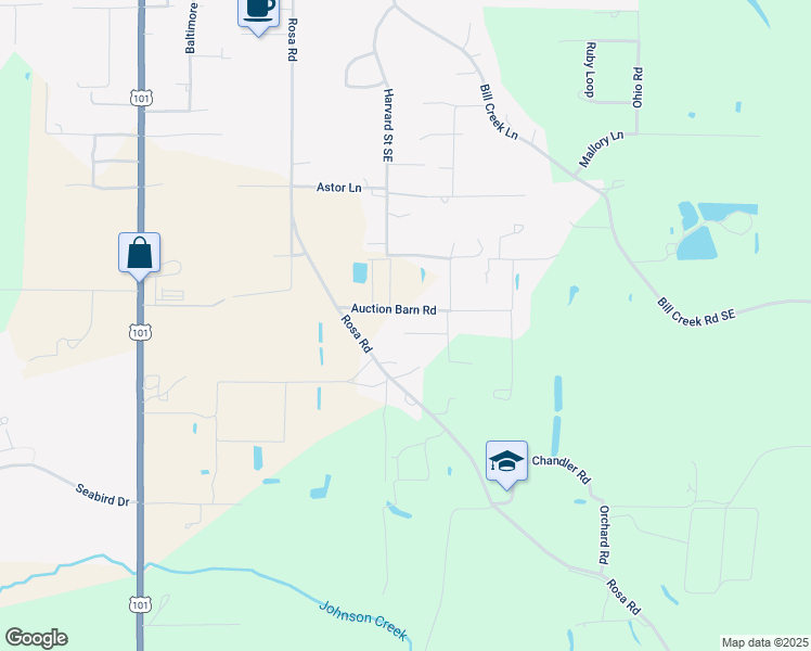 map of restaurants, bars, coffee shops, grocery stores, and more near 87868 Auction Barn Road in Bandon