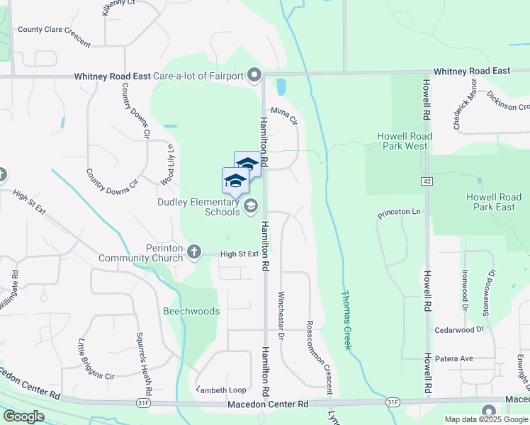 map of restaurants, bars, coffee shops, grocery stores, and more near 211 Hamilton Road in Fairport
