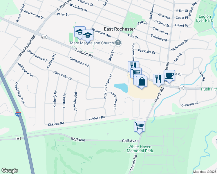 map of restaurants, bars, coffee shops, grocery stores, and more near 16 Pittsford Manor Lane in Pittsford