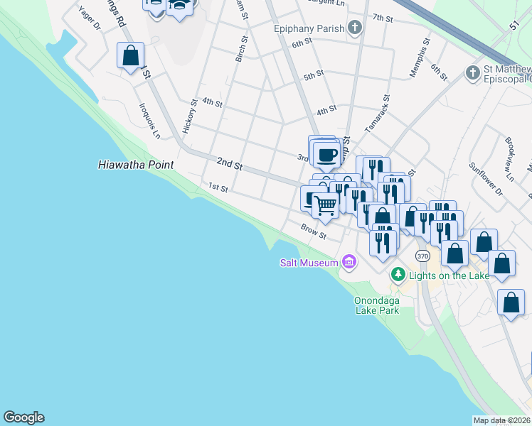 map of restaurants, bars, coffee shops, grocery stores, and more near 521 1st Street in Salina