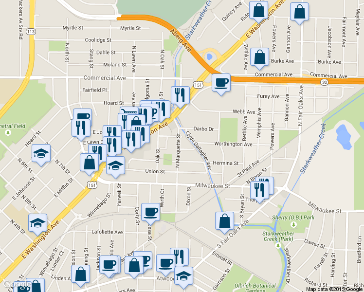 map of restaurants, bars, coffee shops, grocery stores, and more near 230 North Marquette Street in Madison