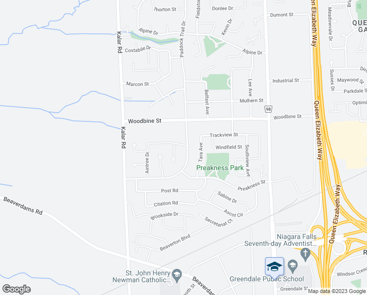 map of restaurants, bars, coffee shops, grocery stores, and more near 7985 Paddock Trail Drive in Niagara Falls