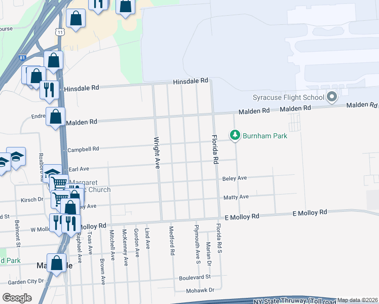 map of restaurants, bars, coffee shops, grocery stores, and more near 409 Plymouth Avenue in Syracuse