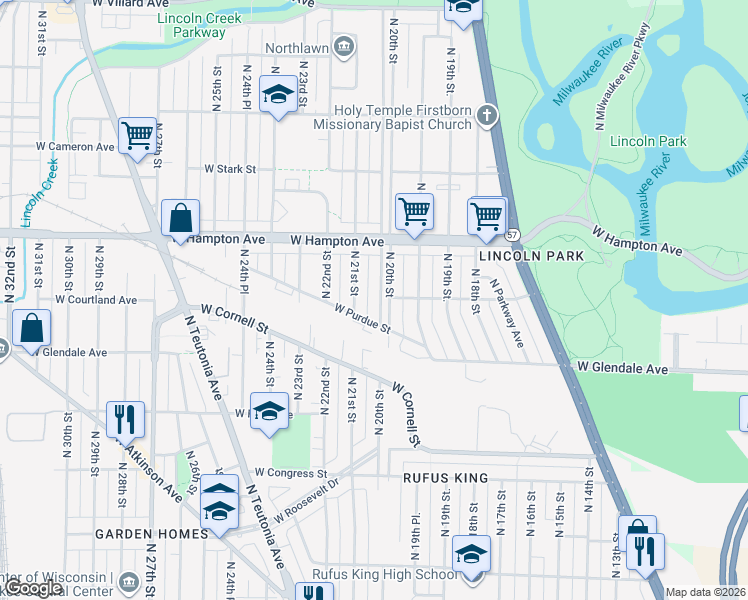 map of restaurants, bars, coffee shops, grocery stores, and more near 4669 North 20th Street in Milwaukee