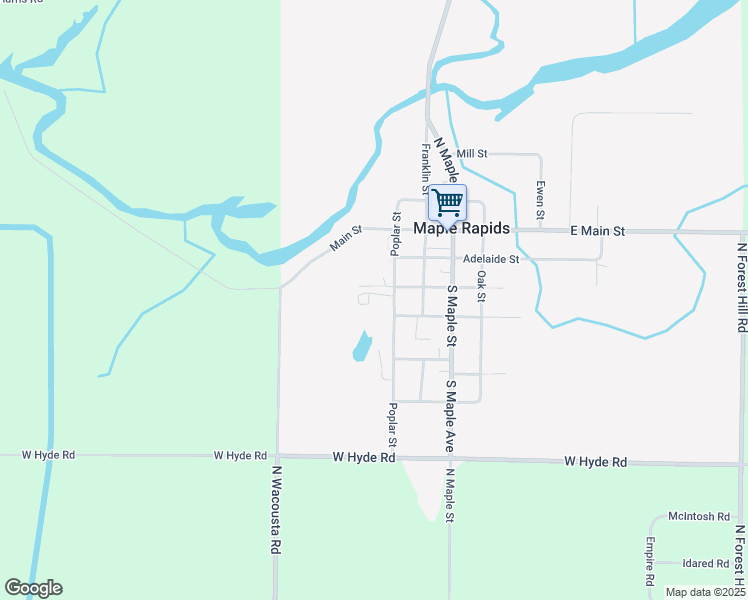 map of restaurants, bars, coffee shops, grocery stores, and more near 378 Poplar Street in Maple Rapids