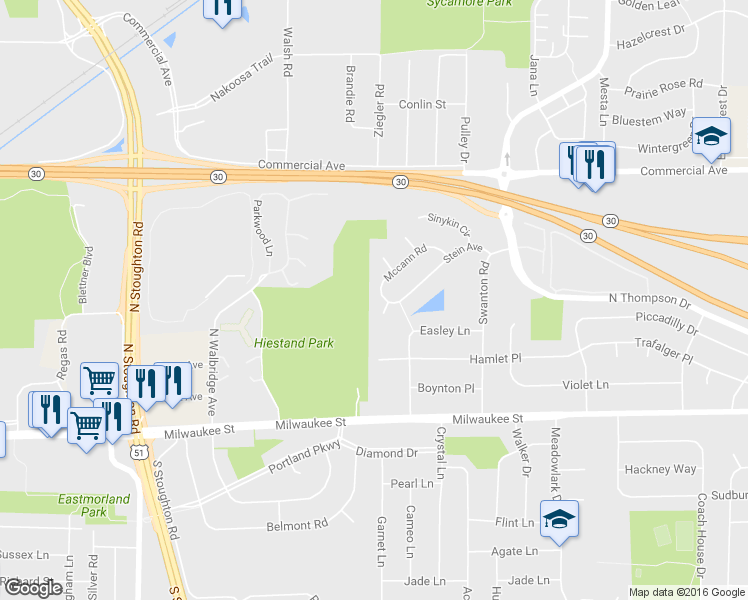 map of restaurants, bars, coffee shops, grocery stores, and more near 4506 Mccann Rd in Madison