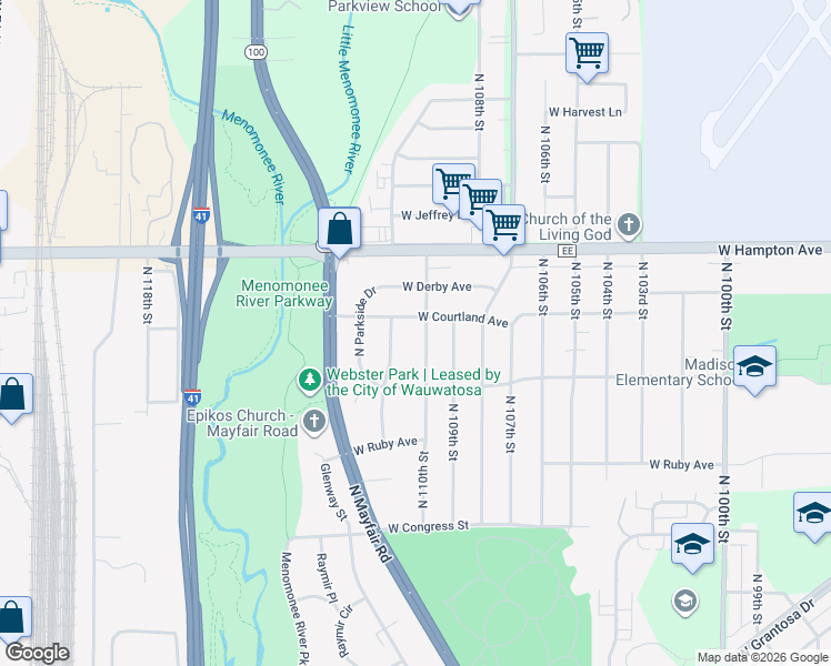 map of restaurants, bars, coffee shops, grocery stores, and more near 4672 North Delco Avenue in Wauwatosa