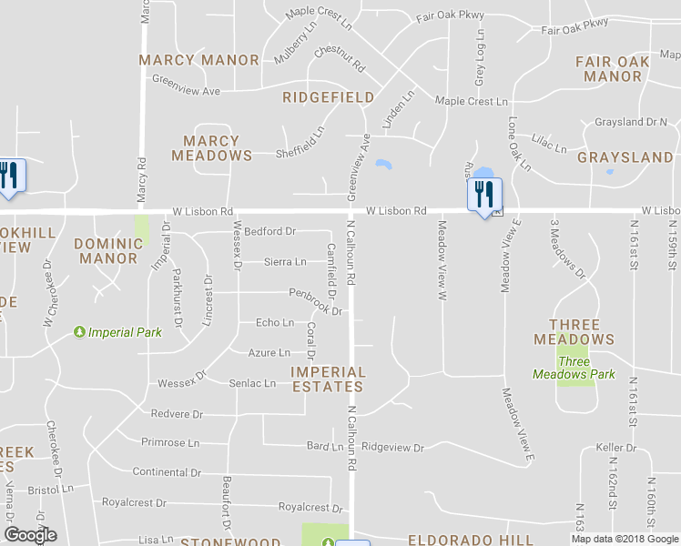 map of restaurants, bars, coffee shops, grocery stores, and more near 4690 Camfield Drive in Brookfield