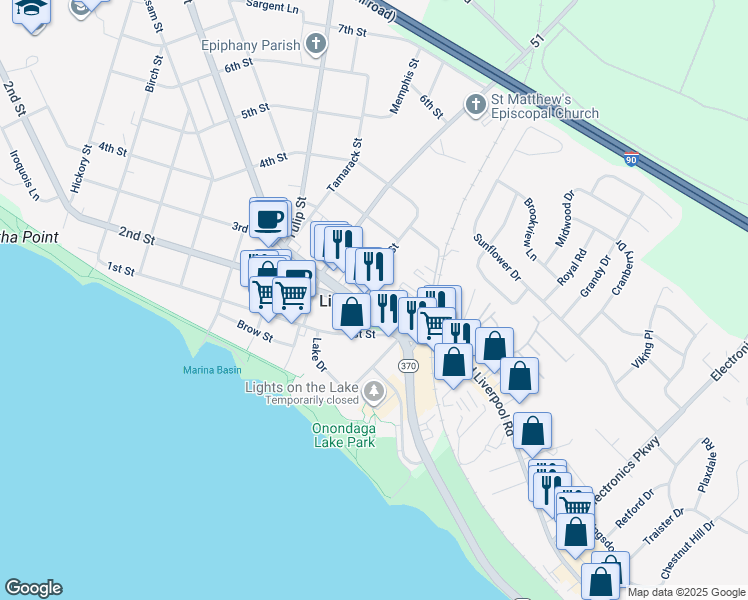 map of restaurants, bars, coffee shops, grocery stores, and more near in Liverpool