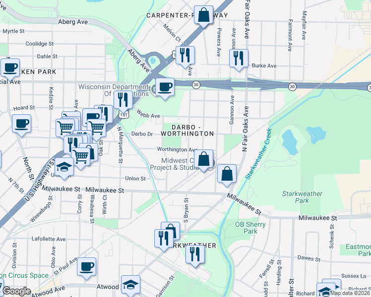 map of restaurants, bars, coffee shops, grocery stores, and more near 301 Rethke Avenue in Madison