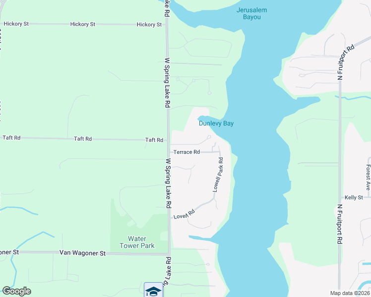 map of restaurants, bars, coffee shops, grocery stores, and more near 16177 Terrace Road in Spring Lake