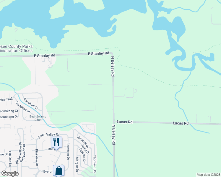 map of restaurants, bars, coffee shops, grocery stores, and more near 6387 North Belsay Road in Flint