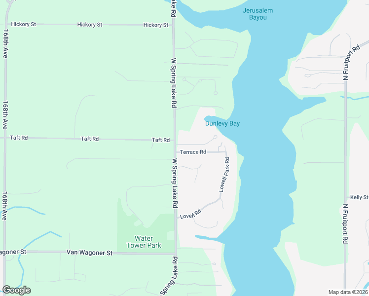 map of restaurants, bars, coffee shops, grocery stores, and more near 16229 Terrace Road in Spring Lake
