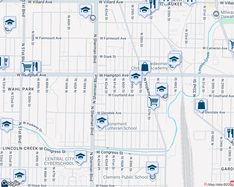 map of restaurants, bars, coffee shops, grocery stores, and more near 4702 North 41st Street in Milwaukee