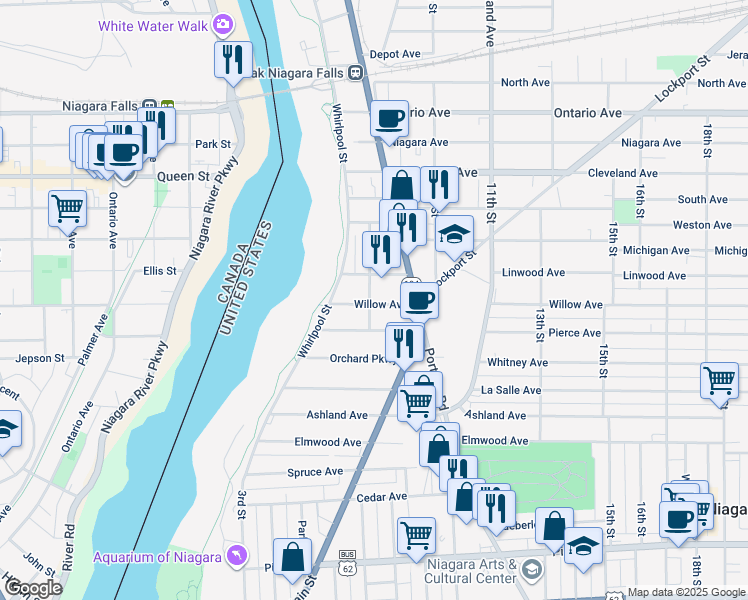 map of restaurants, bars, coffee shops, grocery stores, and more near 1503 8th Street in Niagara Falls