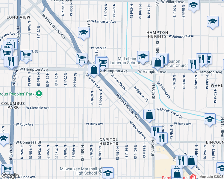 map of restaurants, bars, coffee shops, grocery stores, and more near 6449 W Fond Du Lac Ave in Milwaukee