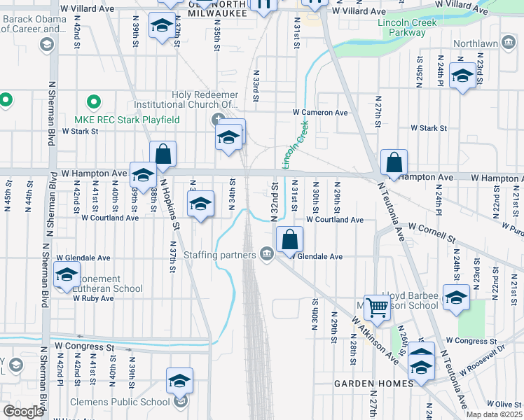 map of restaurants, bars, coffee shops, grocery stores, and more near 4705 North 32nd Street in Milwaukee