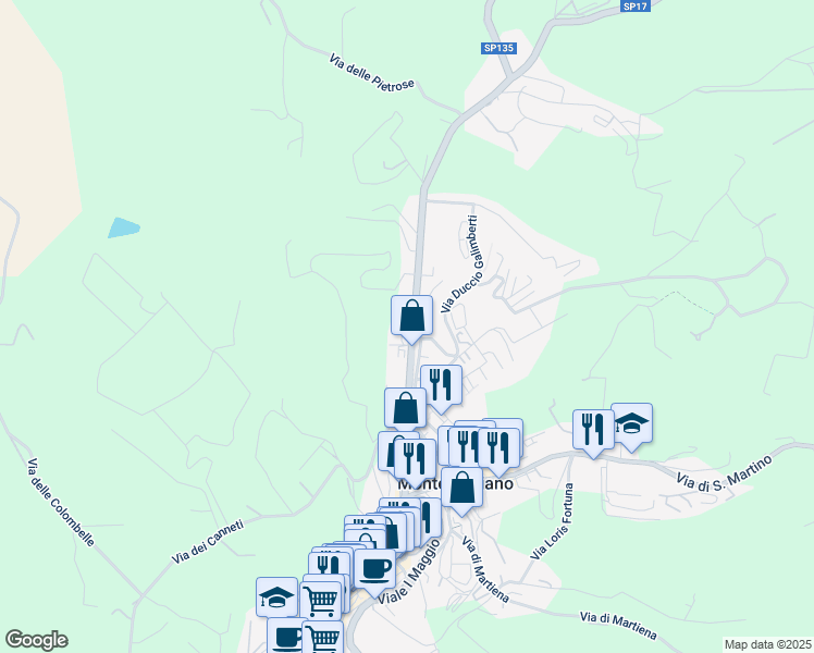 map of restaurants, bars, coffee shops, grocery stores, and more near 53 Viale Piero Calamandrei in Montepulciano
