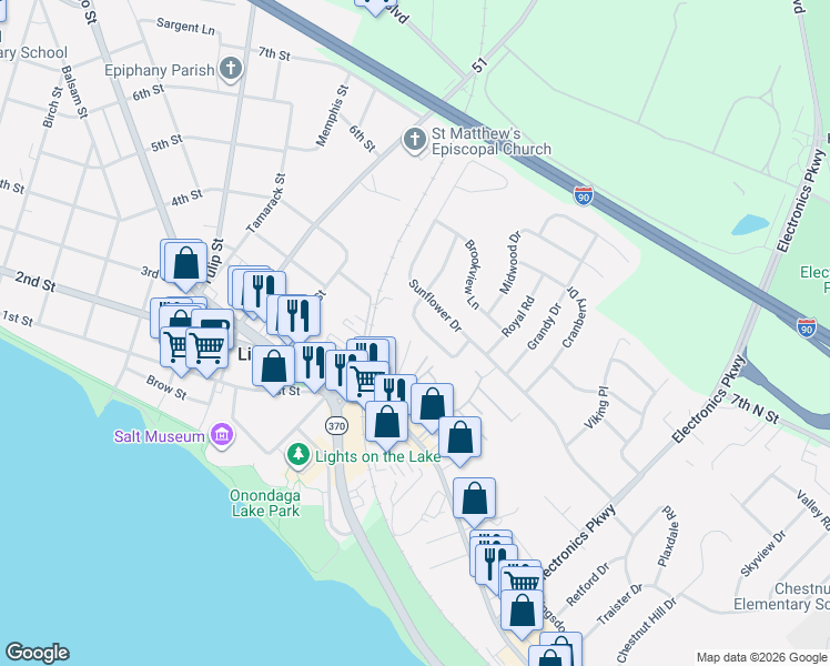 map of restaurants, bars, coffee shops, grocery stores, and more near 116 Salina Street in Liverpool