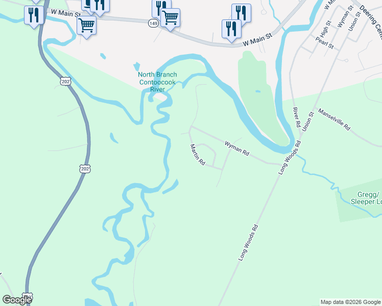 map of restaurants, bars, coffee shops, grocery stores, and more near 25 Martin Road in Deering